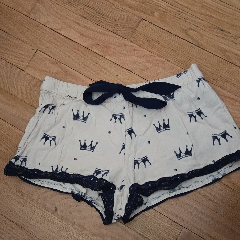Aerie Light Pink And Navy Blue Crown Print Pajama Shorts